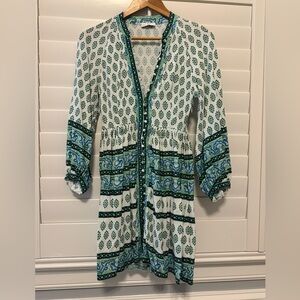 Chic Long Sleeve Dress with Green and Blue Accents